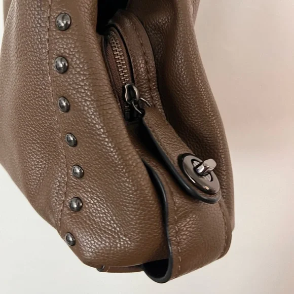 Coach Edie Brown Studded Leather Turn Lock Tote Bag - Picture 8 of 9